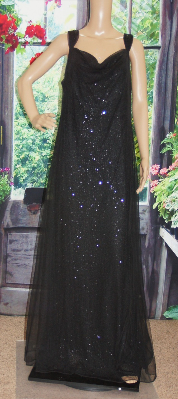 DKNY Black Sequin with Mesh Overlay Cocktail Dress size 14